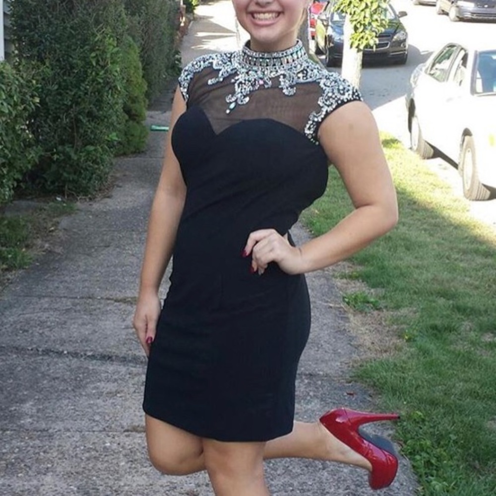 Black High Neck Jewel Detail Homecoming Dress
